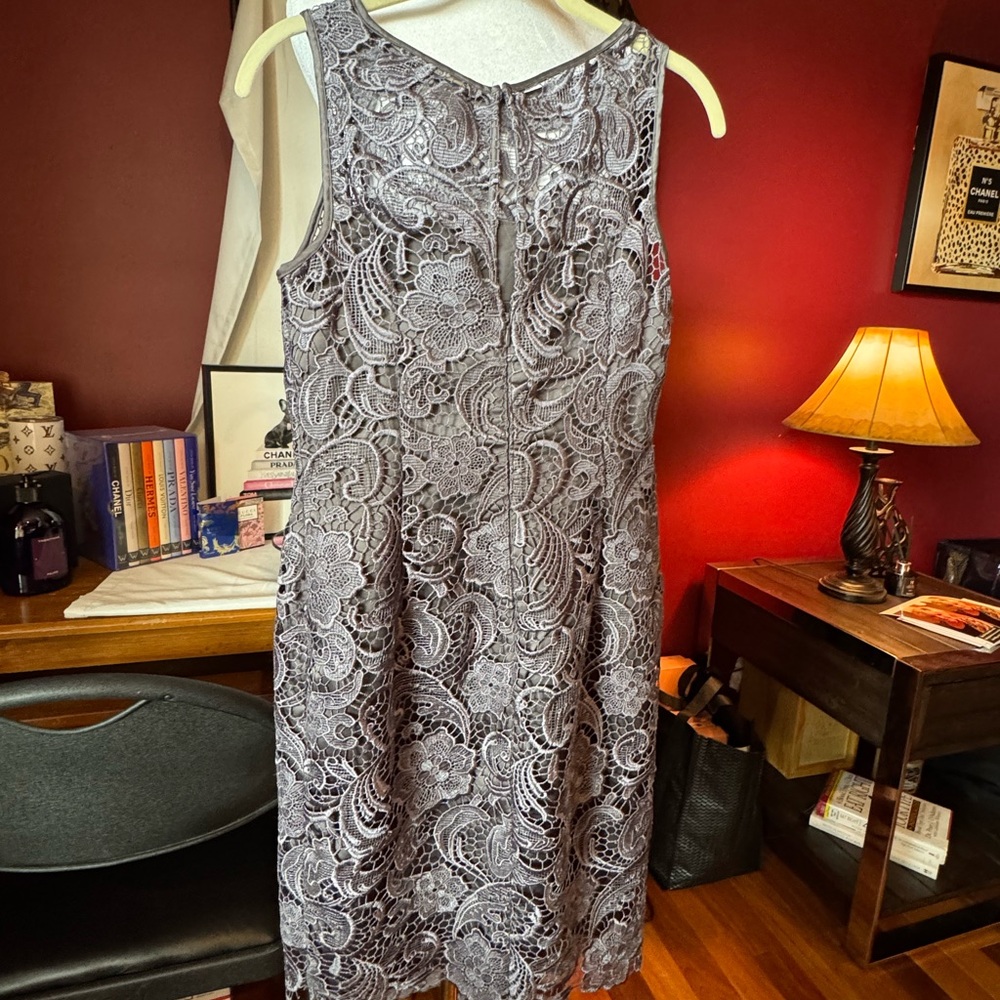 Adrianna Papell Elegant Gray Lace Dress - Picture 6 of 7